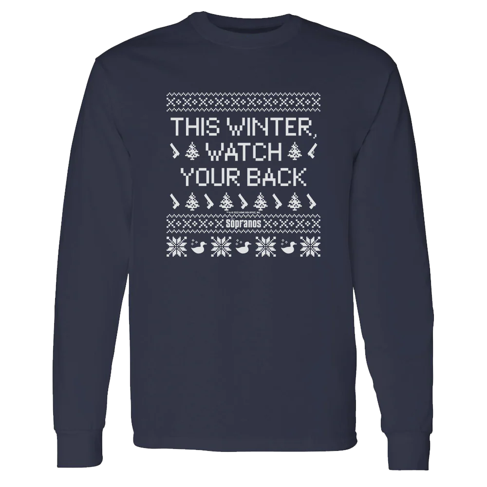 The Sopranos Watch Your Back Ugly Holiday Adult Long Sleeve T-Shirt