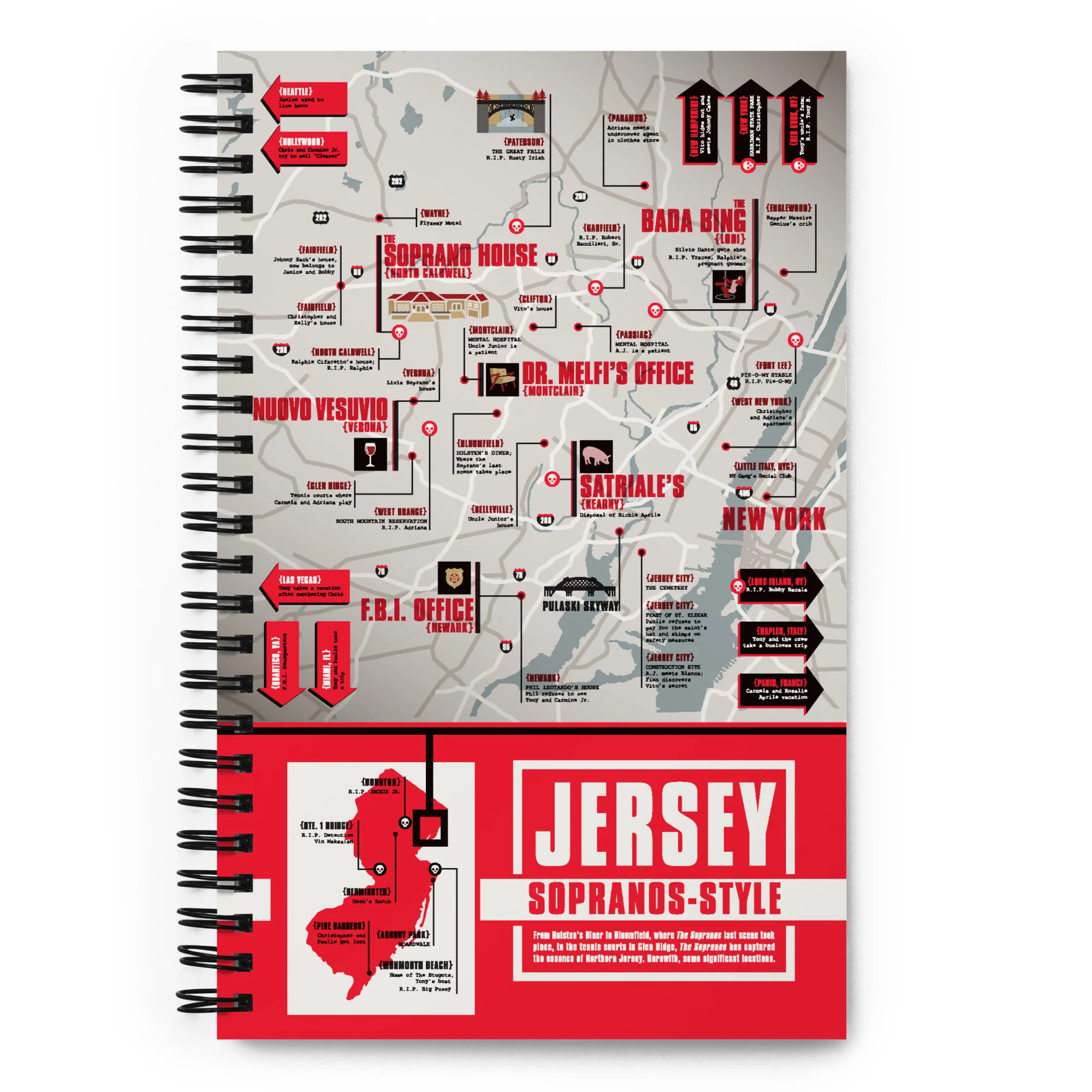 The Sopranos Map of Jersey Spiral Notebook